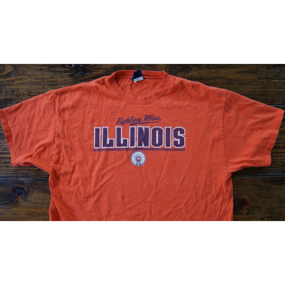 VTG 00s Y2K ILLINOIS FIGHTING ILLINI CHIEF XL Orange T-Shirt Spell Out Script - Picture 1 of 8